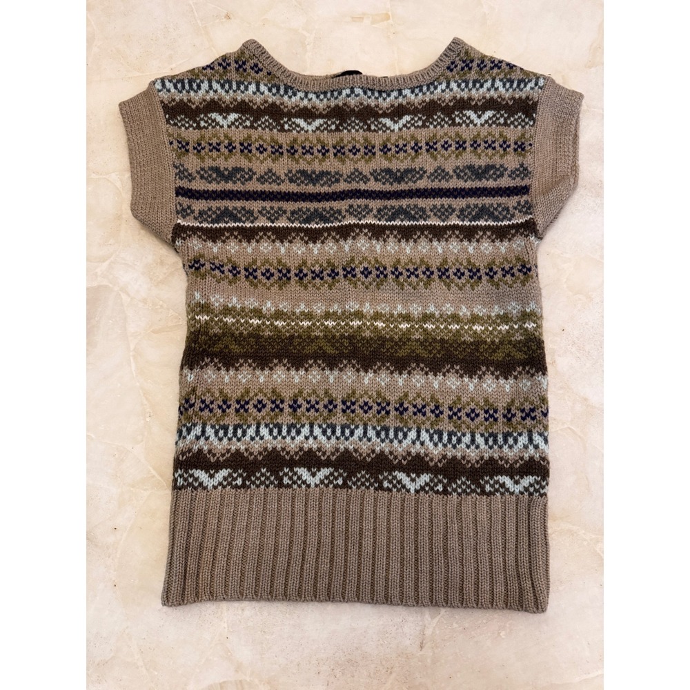 The Limited Womens Fair Isle Knit Sweater Vest Brown Tan Earth Tone Size S